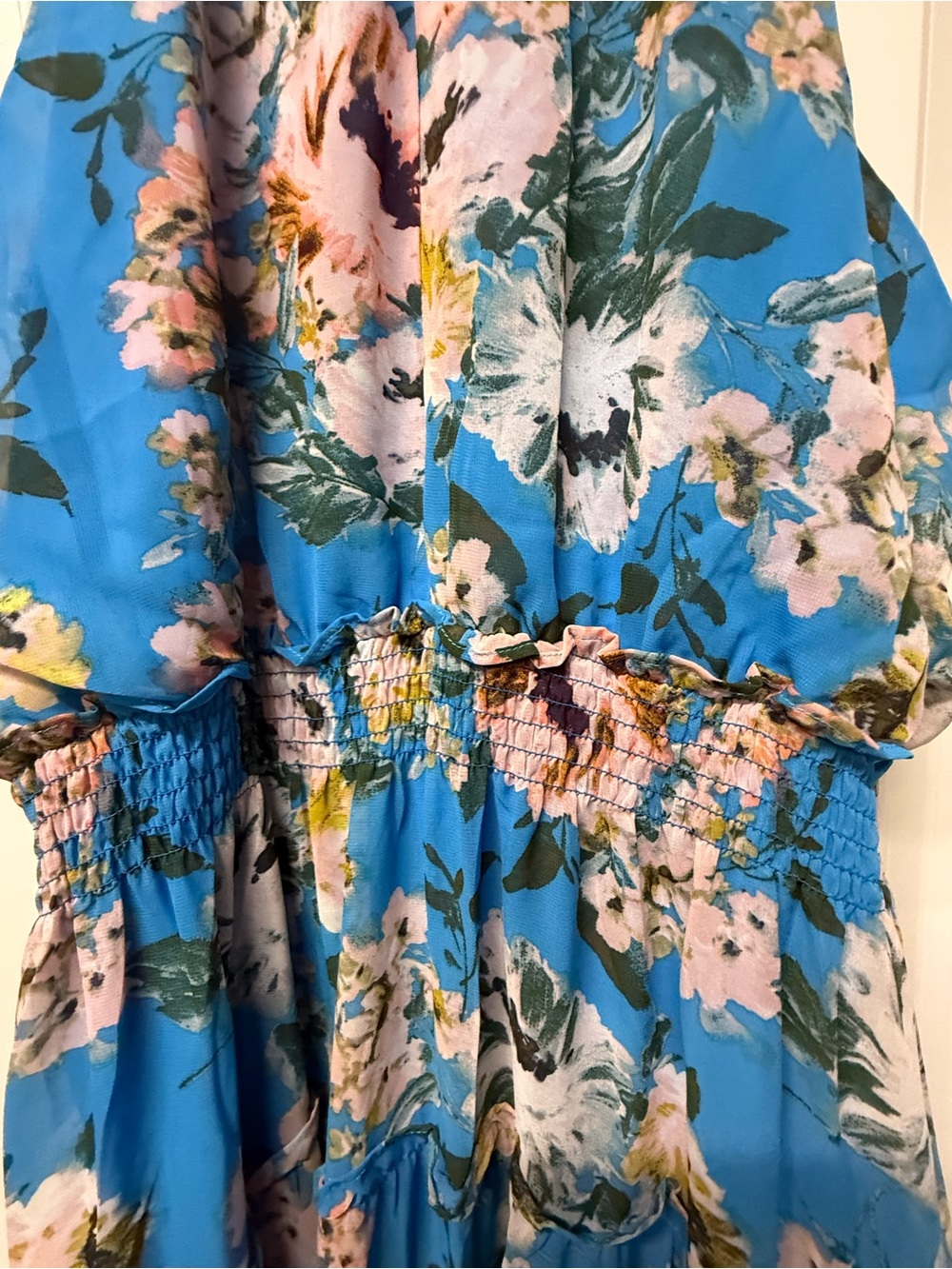 Nina Leonard Blue Floral Halter Maxi Dress Size 1X Smocked Waist - Picture 8 of 10